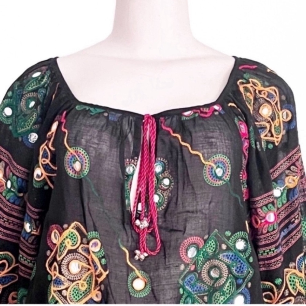 RARE NWT Juliet Dunn London Black Embroidered Mini Kaftan Dress Mirror Beach S - Picture 8 of 14